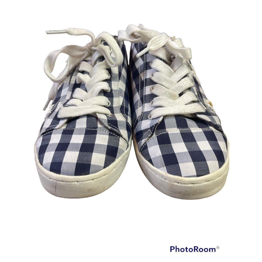 Betsey Johnson Gingham Blue White Slip On Mules Embroider Honey Bee Size 8.5 - Picture 4 of 7